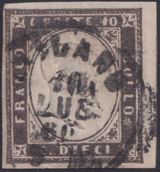 Sardegna - IV emissione, 10 cent. Bruno nerastro n.14Bb  - Asta FRANCOBOLLI E STORIA POSTALE - Bertolami Fine Art - Casa d'Aste