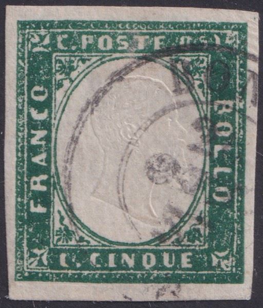 Sardegna - IV emissione, 5 cent. Verde Mirto Chiaro n.13Ab