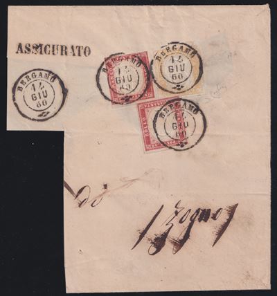 Regno d’Italia, Sardegna – IV emissione: frammento di lettera con 80 cent. giallo ocra pallido e ...