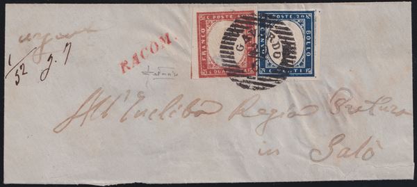 Sardinia - Cancellations, Gavardo + SI RACCOM. (R) on Sardinia IV issue (Unpublished combination)