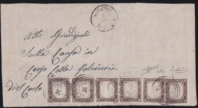 Gravedona, cartolina postale con affrancatura Sardegna – IV emissione, 10 centesimi bruno violace...