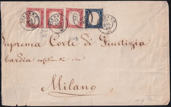 Sardinia - Postal History, 7-Port Envelope from Viadana to Milan