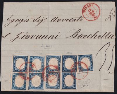 Chiavarello, Raybaudi, Sardegna — Storia Postale, busta di grande formato con affrancatura multip...
