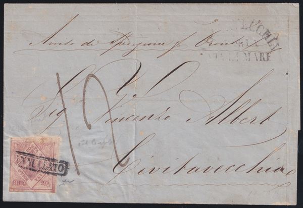 Naples - Postal History, 20gr. Isolated on an envelope sent by sea.  - Auction STAMPS AND POSTAL HISTORY - Bertolami Fine Art - Casa d'Aste