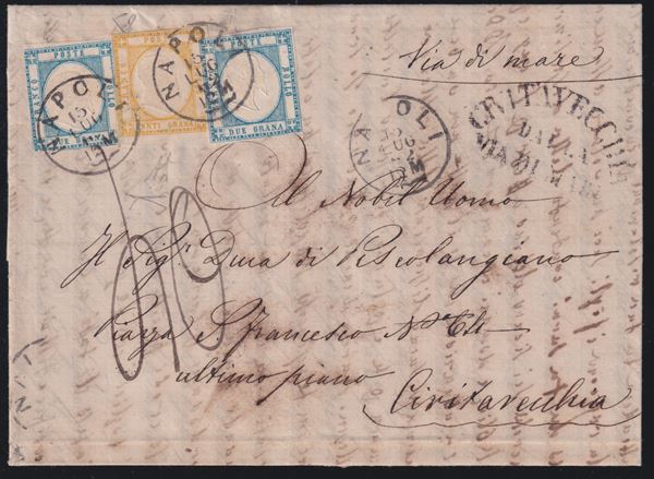 Prov. Napoletane - Storia Postale, 20gr. + 2grx2 su lettera per Civitavecchia