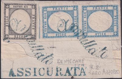 Dentecante, Svolazzi in azzurro su frammento di lettera con coppia verticale 2 gr azzurro chiaro