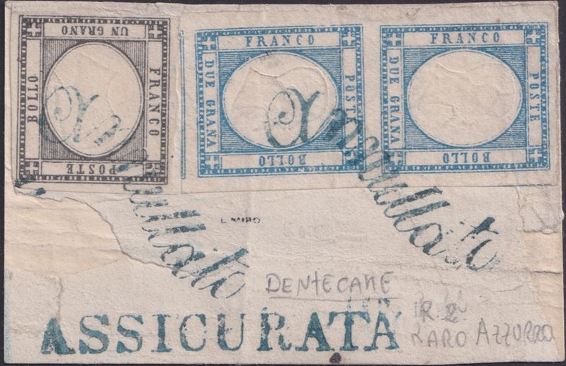 Dentecante, Svolazzi in azzurro su frammento di lettera con coppia verticale 2 gr azzurro chiaro