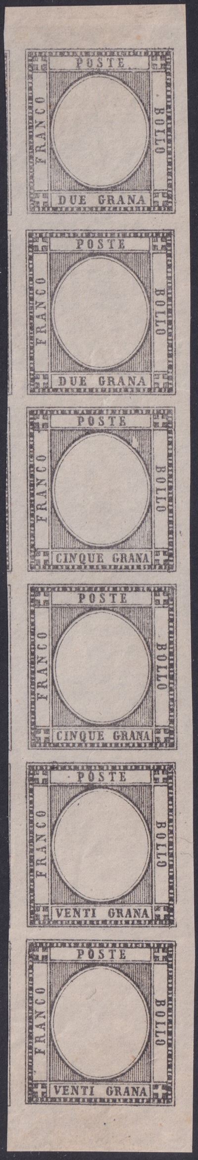 Sorani, Provenienze napoletane – Prova in nero della “Terza Pietra”, striscia verticale con blocc...