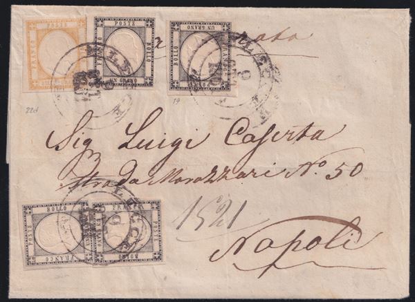 Prov. Napoletane - Storia Postale, rara combinazione 1gr. x4 + 10gr.