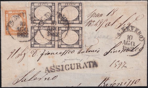 Prov. Napoletane - Storia Postale, 10gr. + blocco di quattro del 1gr.