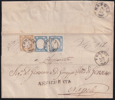 Emilio Diena, Provenienze napoletane—storia postale; lettera assicurata Foggia–Napoli (1872?)