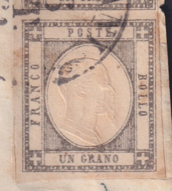 Francobolli di Napoli, coppia da 1 gr. con tripla effige su busta assicurata (16.10.1861)