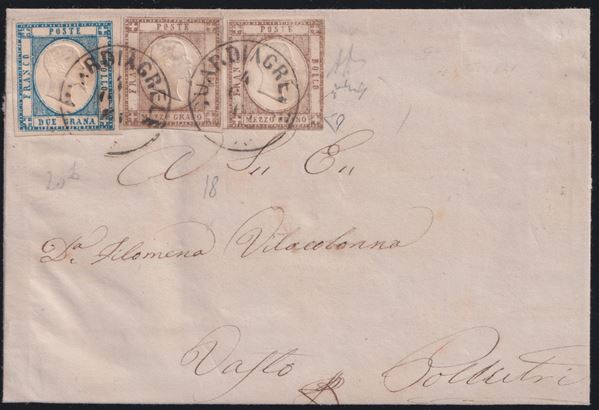 Prov. Napoletane - Storia Postale, interessante combinazione 2gr. + 1/2gr. x2