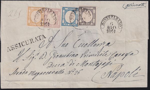 Neapolitan Province - Postal History, rare four-color postage.