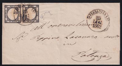Diena, Prov. Napoletane: annullamenti da Ferrandina per Potenza (25.07.1862), affrancatura con 2 ...