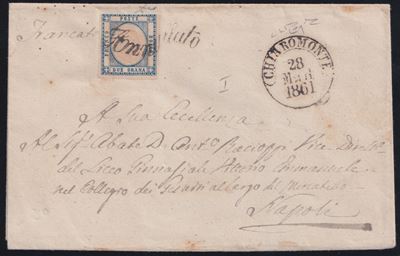 Chiaromonte (prov. napoletane), Lettera del 28.03.1861 per Napoli con affrancatura a coppia da 2 ...
