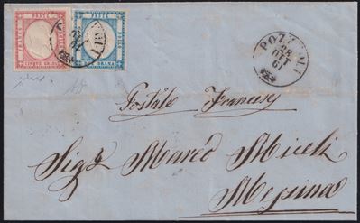 Alberto Diena (attrib.), Prov. Napoletane — Storia postale: lettera Pozzuoli per Messina con affr...