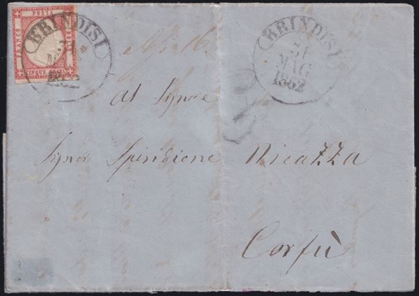 Neapolitan provinces - Postal History, Letter from Brindisi to Corfu  - Auction STAMPS AND POSTAL HISTORY - Bertolami Fine Art - Casa d'Aste