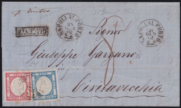 Prov. Napoletane - Storia postale/Annullamenti, da Napoli per Civitavecchia
