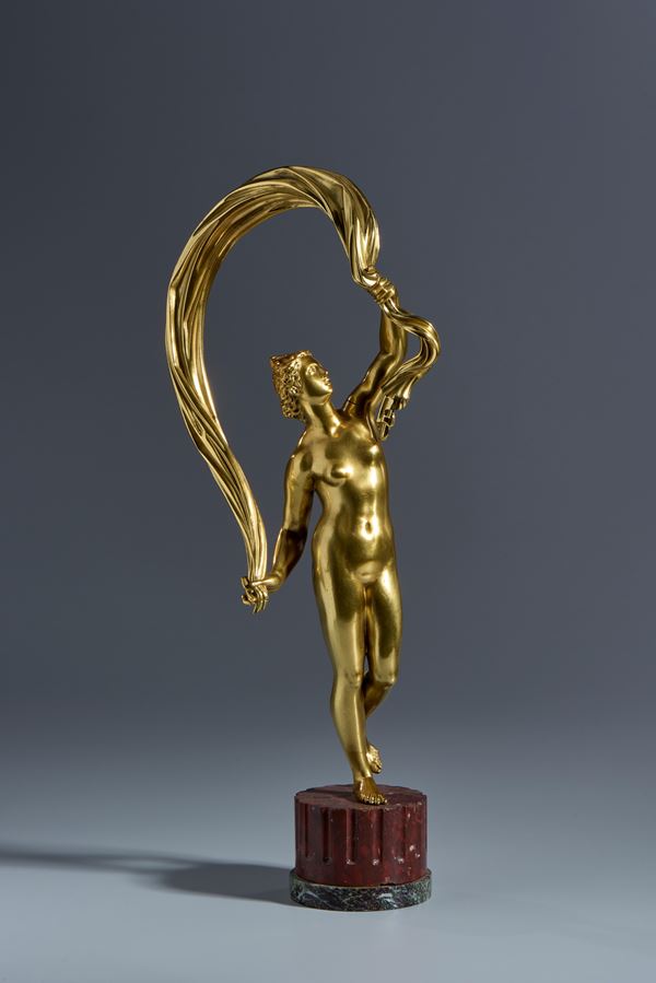 Goddess of Fortune. Antonio Susini (Florence, 1558-1624). Attributed. From a lost model by Giambologna. Florence, 17th century. Mercury-gilt bronze.