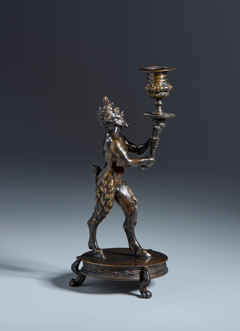 Satiro reggicandela. Severo Calzetta da Ravenna (Ravenna 1465-1543) Scuola di. XVII secolo, bronz...