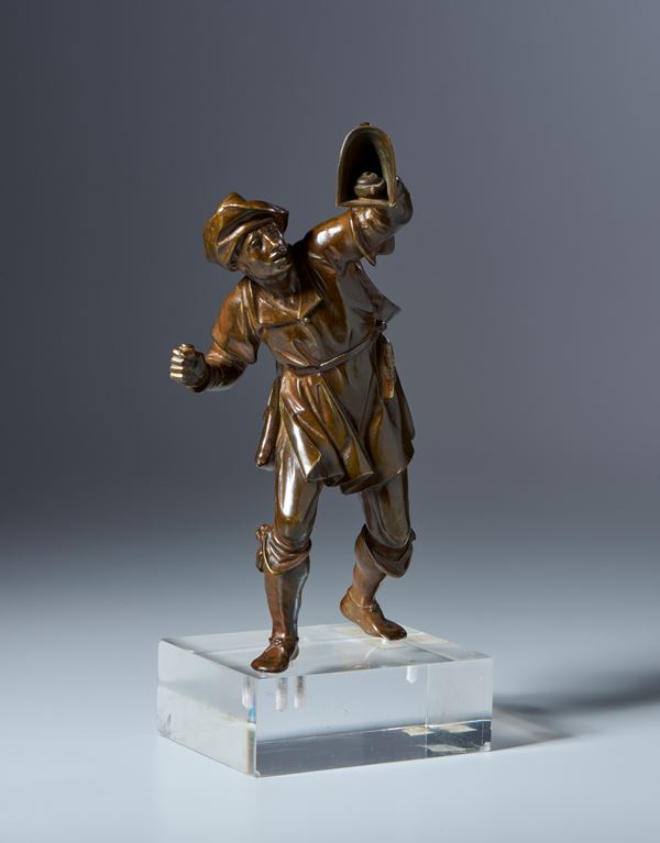 Uccellatore. Antonio Susini (1558-1624) Scuola di. Da un modello di Giambologna, possibilmente XVII sec. Ottone con impurita (vedi esami allegati) Patina marrone