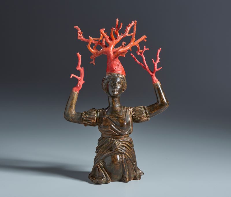 Dafne. Abraham Jamnitzer, dall'originale di. XVII secolo. Bronzo patinato e corallo di sciacca. A...