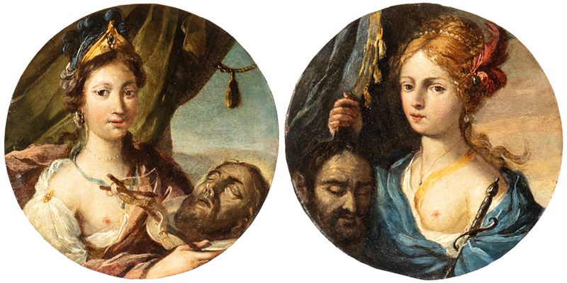 a) Giuditta con la testa di Oloferne; b) Erodiade con la testa del Battista. Coppia di dipinti