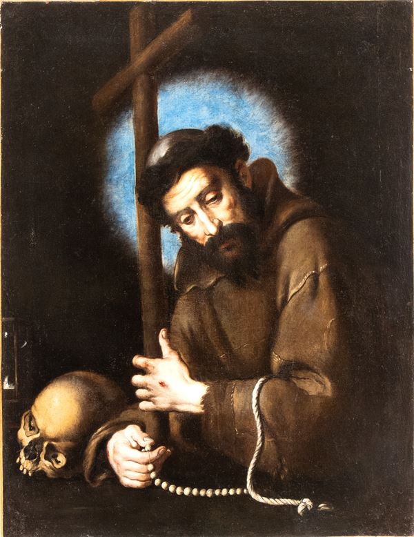 Saint Francis embracing the cross with skull and rosary