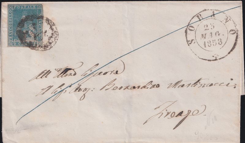 Toscana, Annullamento Muto di Sorano (9 punti) su busta per Firenze, 25.05.1858