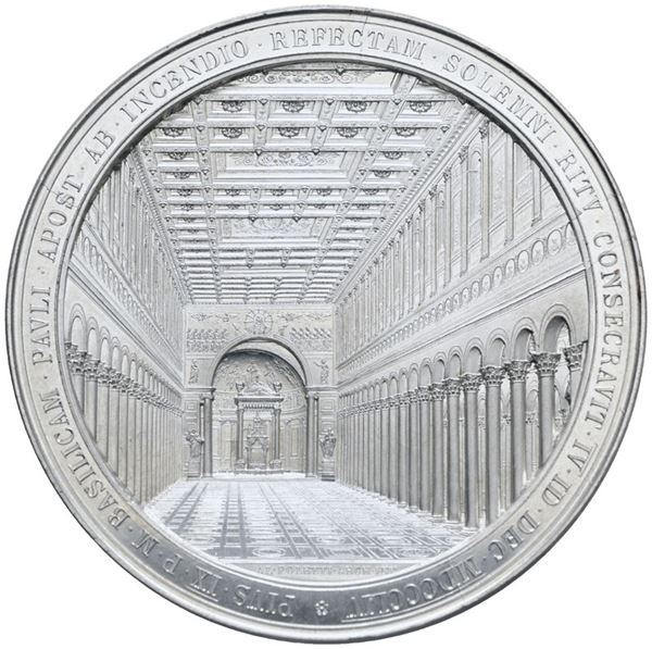 STATO PONTIFICIO. Pio IX (1846-1878). Medaglia 1854 uniface ricostruzione della Basilica di San Paolo. Inizi del XX secolo. Mb; 81mm. qFDC