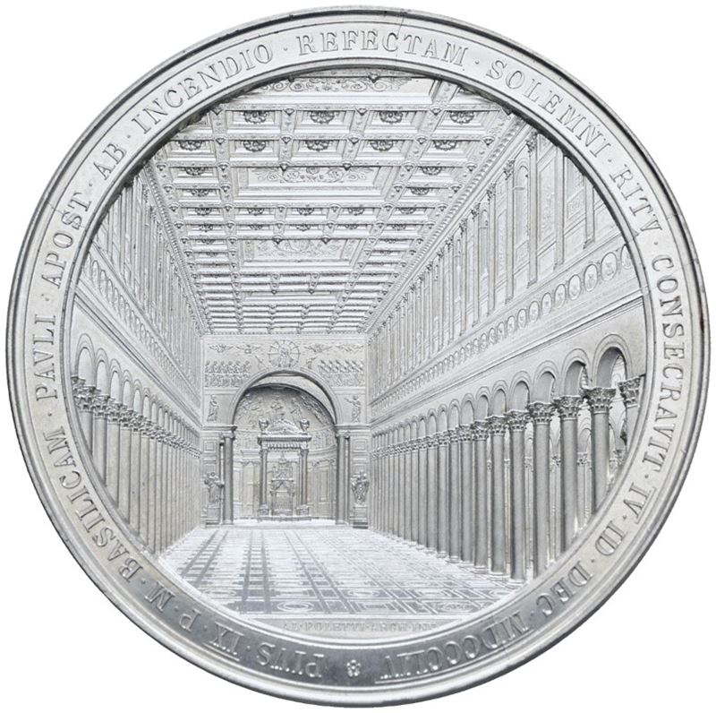 Stato Pontificio. Pio IX (1846-1878). Medaglia 1854 Uniface Ricostruzione della Basilica di San P...