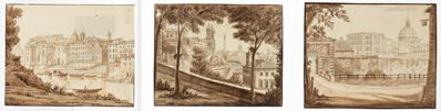 Vedute romane: Porto di Ripetta, Trinità dei Monti, Porta Angelica (suite di tre disegni)