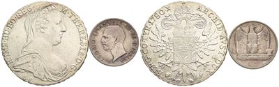 Lotto di 2 Monete; Tallero 1780 (XX Secolo) e 1 Moneta da 5 Lire 1927 "aquilotto". Ag