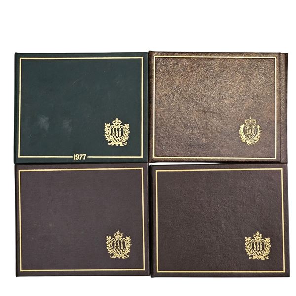 SAN MARINO. Lotto di 4 monete da 1000 lire 1977-1979-1979-1980. Ag. FDC. In astuccio.