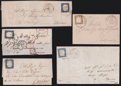 Collezione filatelica, Sardegna – IV emissione con annullamenti (piccolo insieme, 1855)
