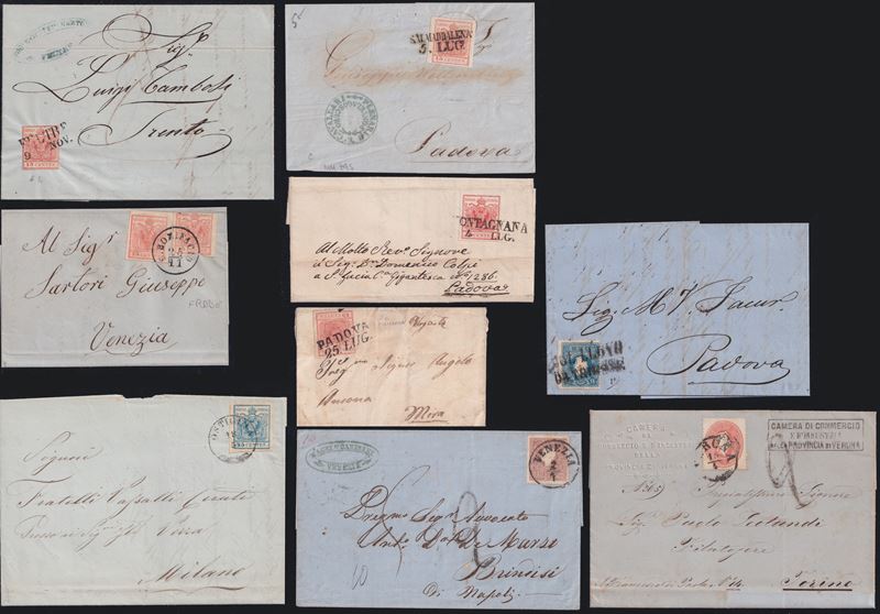 Lombardo-Veneto, piccolo insieme di storia postale (9 oggetti postali)