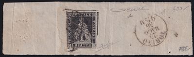 Fascetta postale toscana, 25 maggio 1856, affrancata con 1 quattrino nero-grigio n. 1