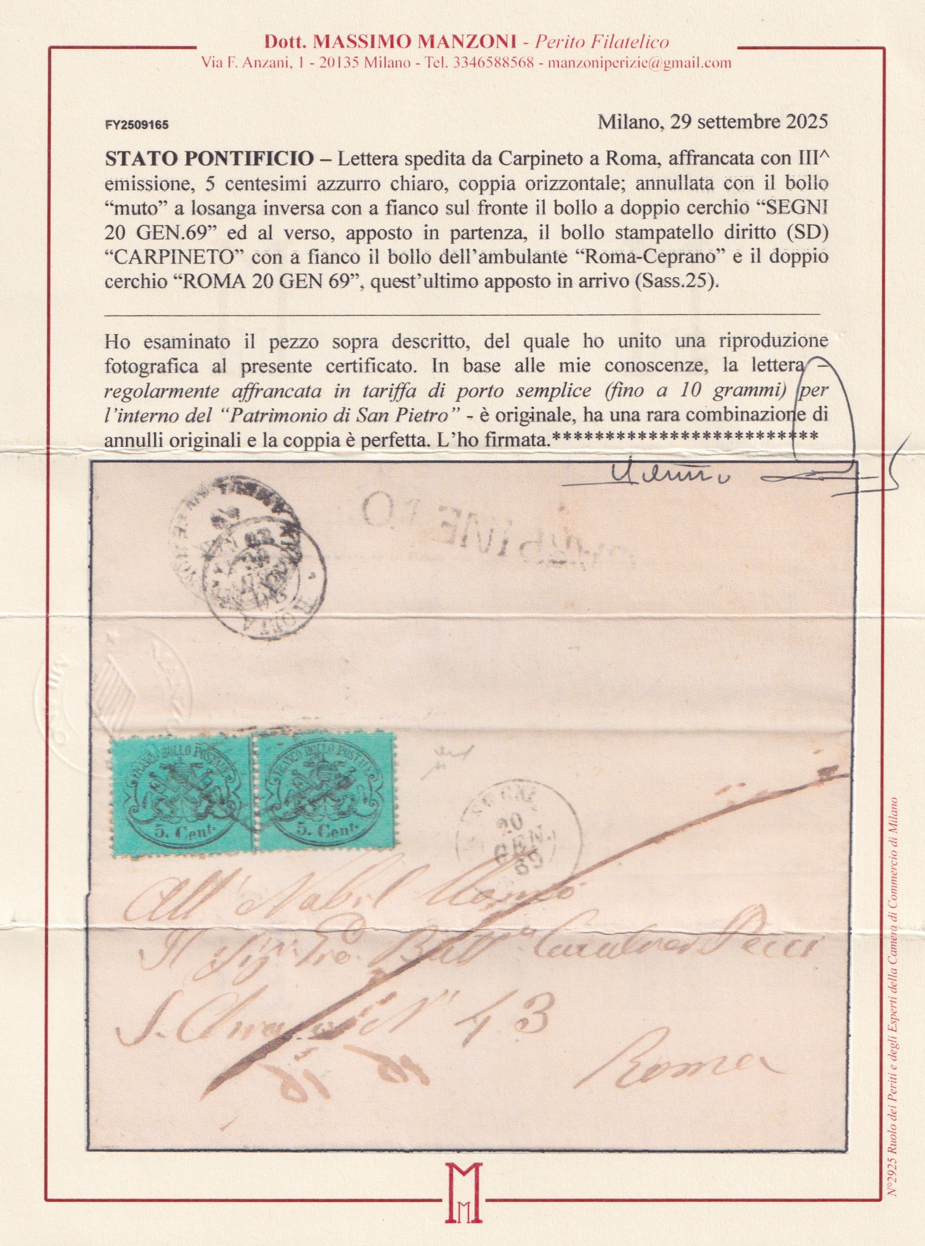 Francobolli Pontifici, annullamenti da Carpineto (pt.12) su III emissione