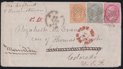 Busta postale, Regno d’Italia—Storia postale per il Colorado via Inghilterra (1875)
