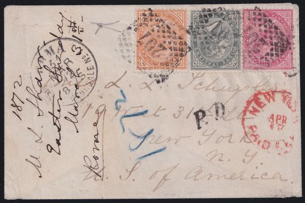 Kingdom - Postal History, tricolor for New York.  - Auction STAMPS AND POSTAL HISTORY - Bertolami Fine Art - Casa d'Aste