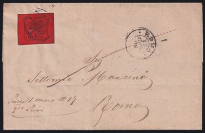 Pontificio, Lettera da Fiumicino per Roma con annullamento, 14 gennaio 1868