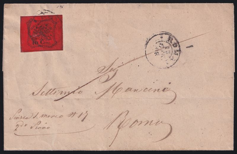 Pontificio, Lettera da Fiumicino per Roma con annullamento, 14 gennaio 1868