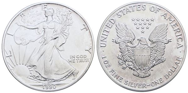 USA. Dollaro 1990. Oncia. Ag; 31,10gr; FDC