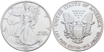 Usa. Dollaro 1991. Oncia. Ag; 31,10gr; Fdc