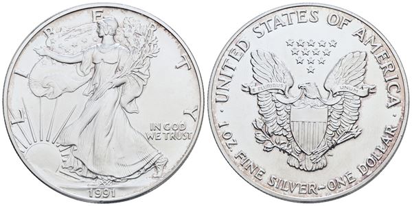 USA. Dollaro 1991. Oncia. Ag; 31,10gr; FDC