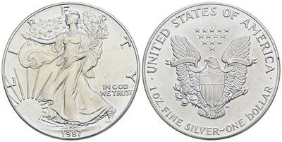 Usa. Dollaro 1987. Oncia. Ag; 31,10gr; Fdc