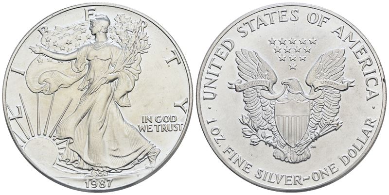 Usa. Dollaro 1987. Oncia. Ag; 31,10gr; Fdc
