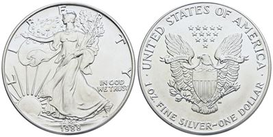 Usa. Dollaro 1988. Oncia. Ag; 31,10gr; Fdc