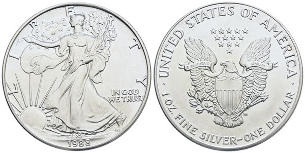 USA. Dollaro 1988. Oncia. Ag; 31,10gr; FDC